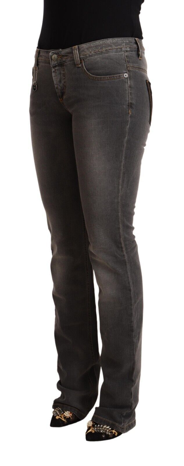 Costume National Gray Washed Low Waist Straight Denim Women's Jeans