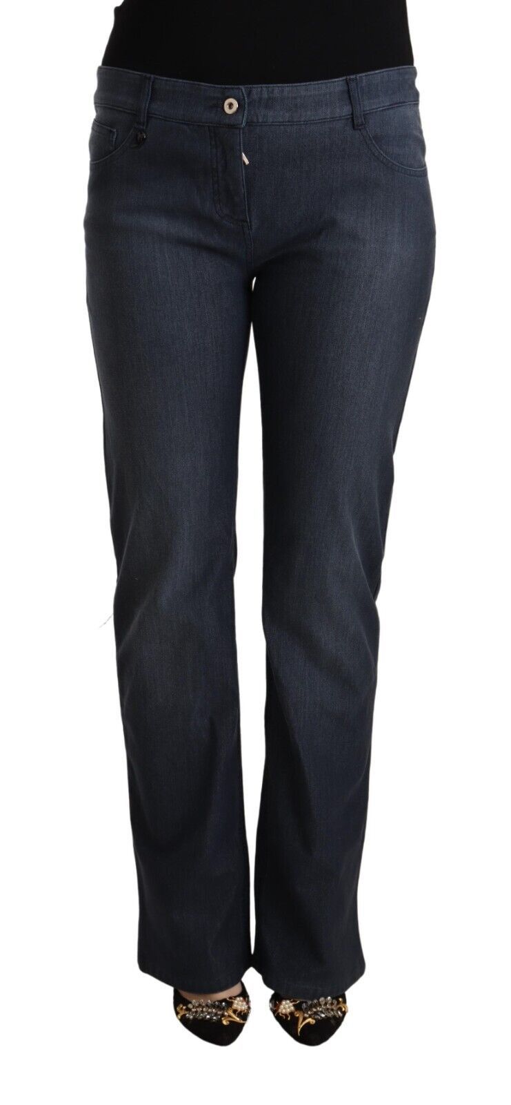 MARGHI LO' Dark Blue Cotton Straight Denim Women's Jeans