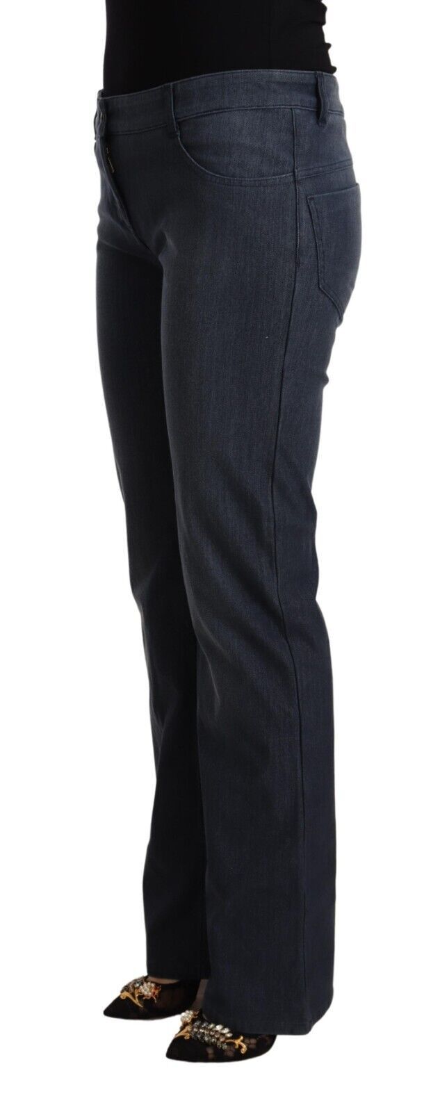 MARGHI LO' Dark Blue Cotton Straight Denim Women's Jeans