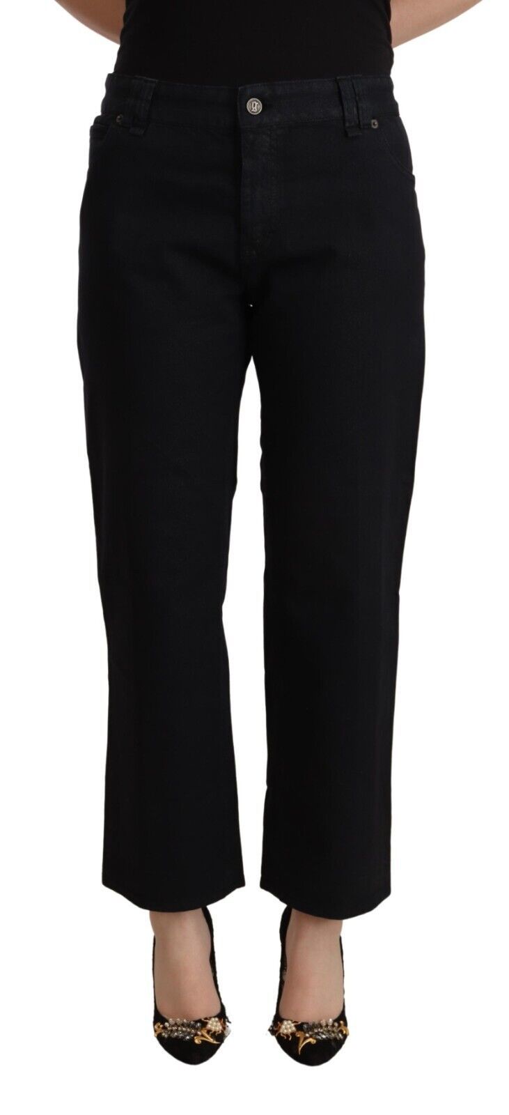 John Galliano Black Cotton Flared Cropped High Waist Denim Women's Jeans