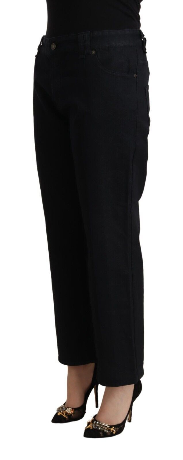 John Galliano Black Cotton Flared Cropped High Waist Denim Women's Jeans