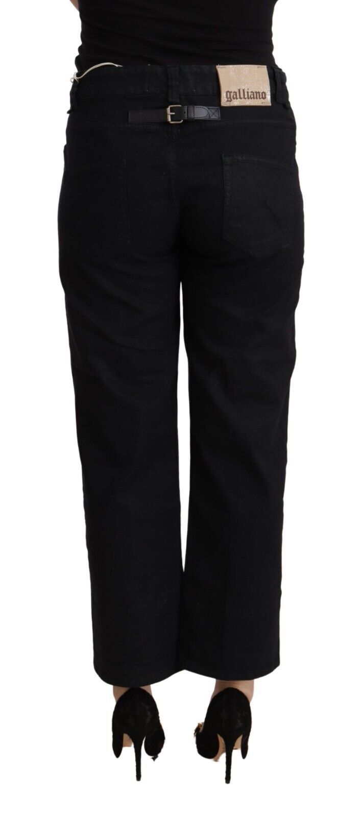 John Galliano Black Cotton Flared Cropped High Waist Denim Women's Jeans