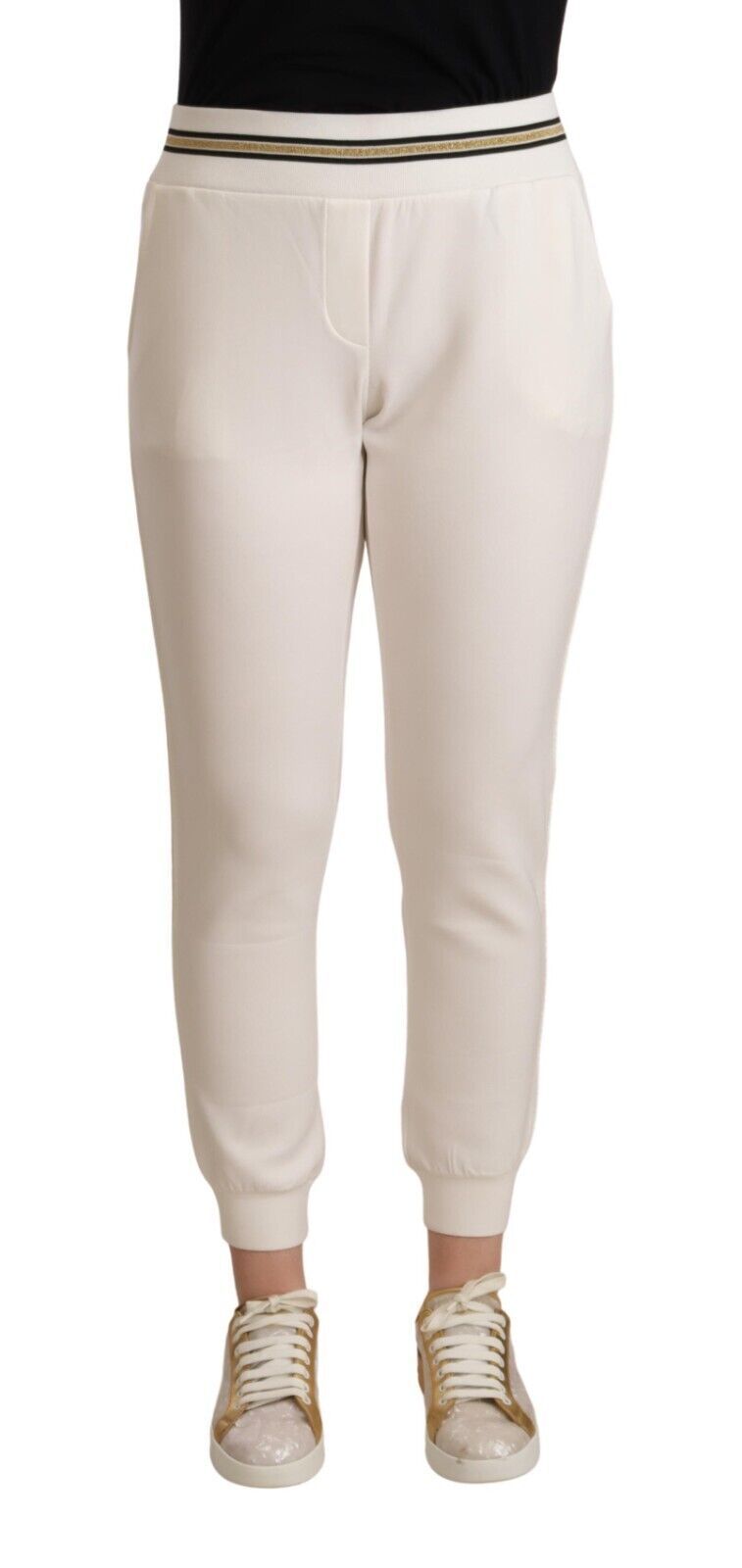 Patrizia Pepe White Polyester Mid Waist Jogger Women's Pants