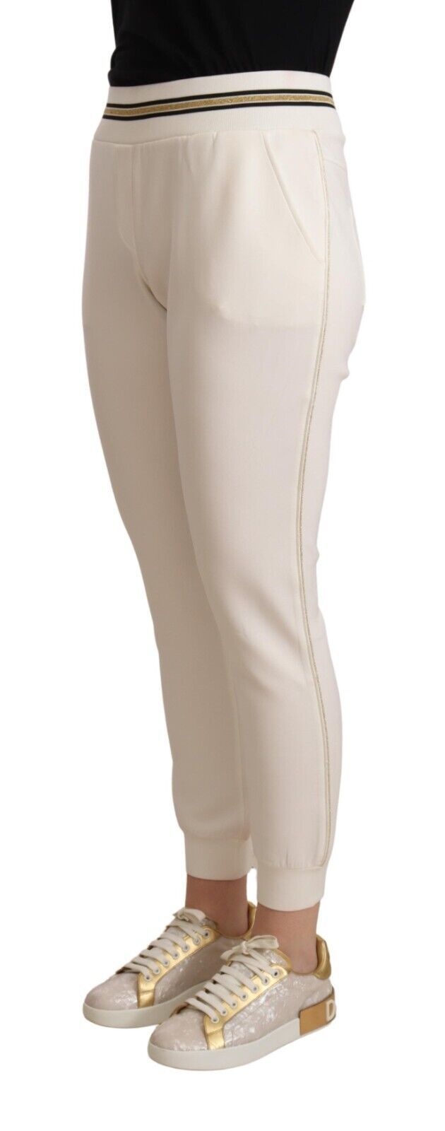 Patrizia Pepe White Polyester Mid Waist Jogger Women's Pants