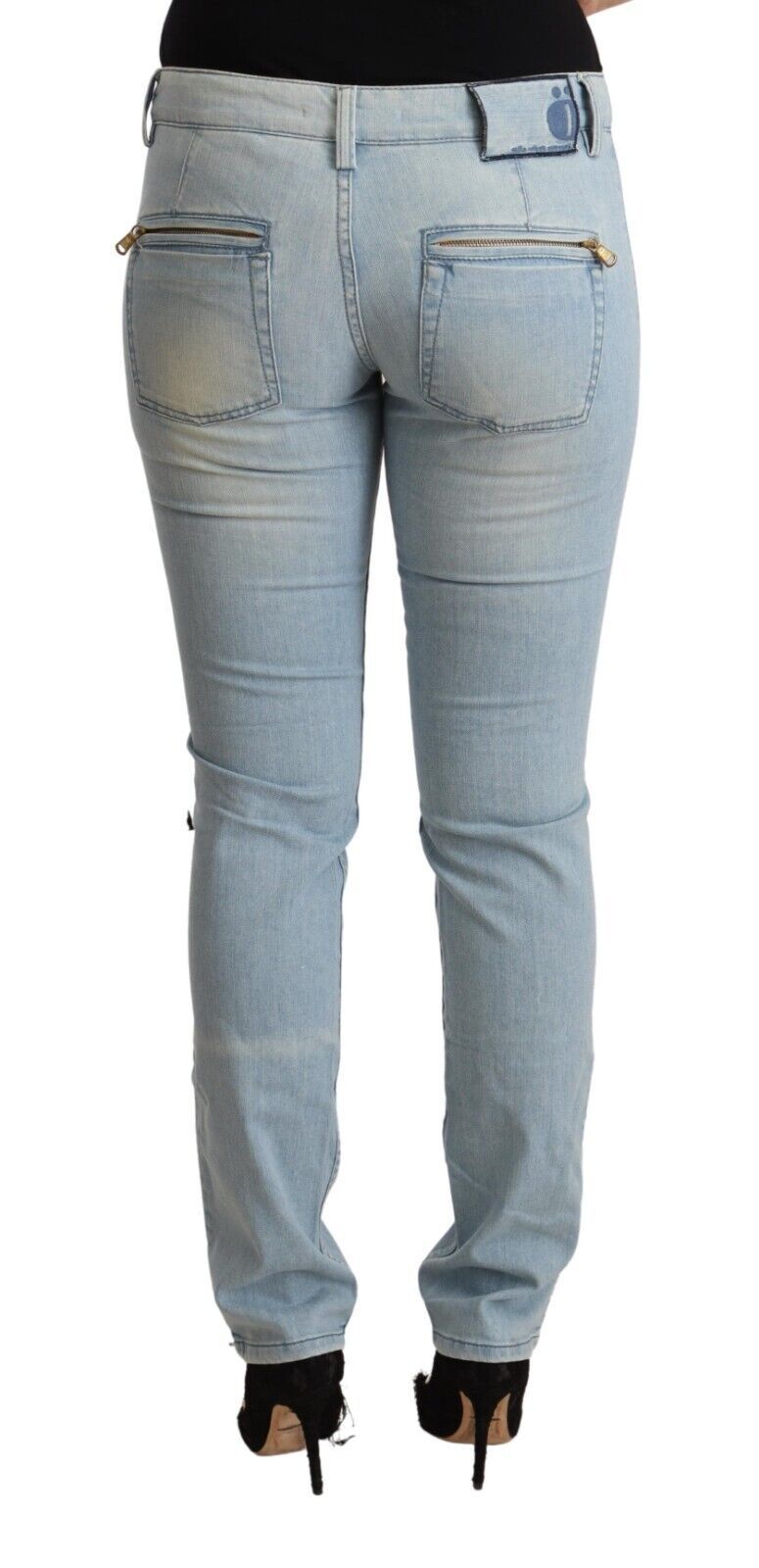 MILA SCHÖN Light Blue Cotton Mid Waist Slim Fit Denim Women's Jeans