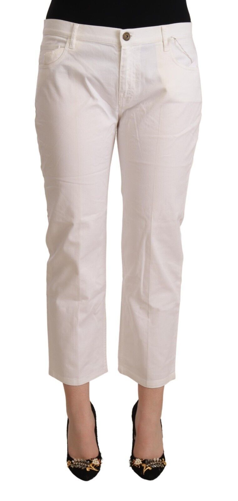 L'Autre Chose White Cotton Mid Waist Cropped Denim Women's Jeans