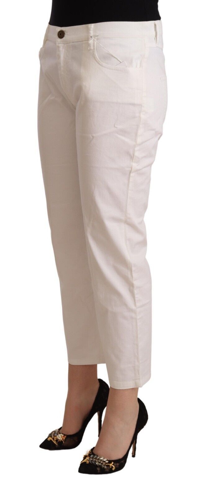 L'Autre Chose White Cotton Mid Waist Cropped Denim Women's Jeans