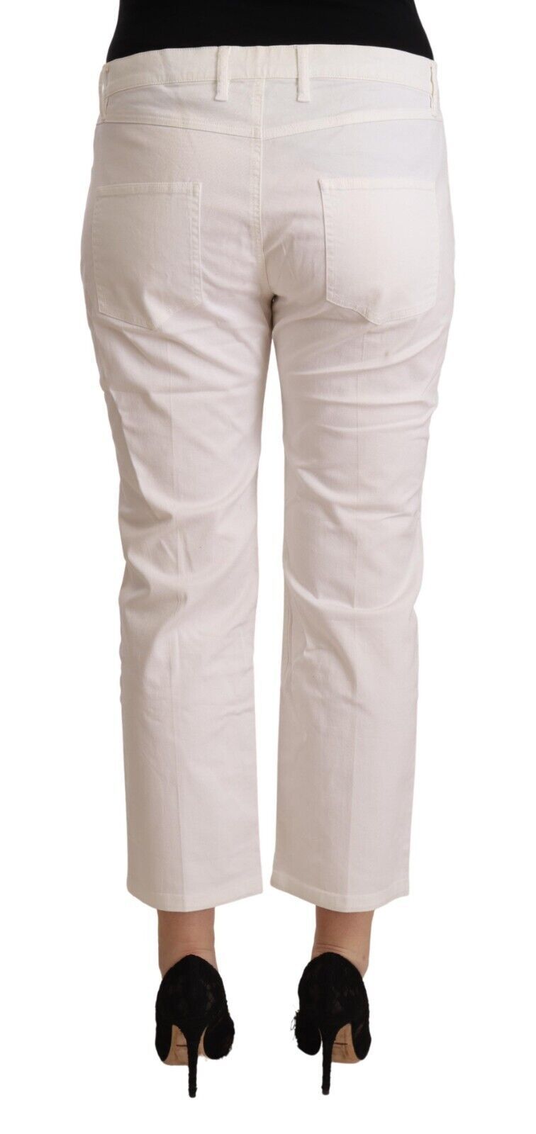L'Autre Chose White Cotton Mid Waist Cropped Denim Women's Jeans