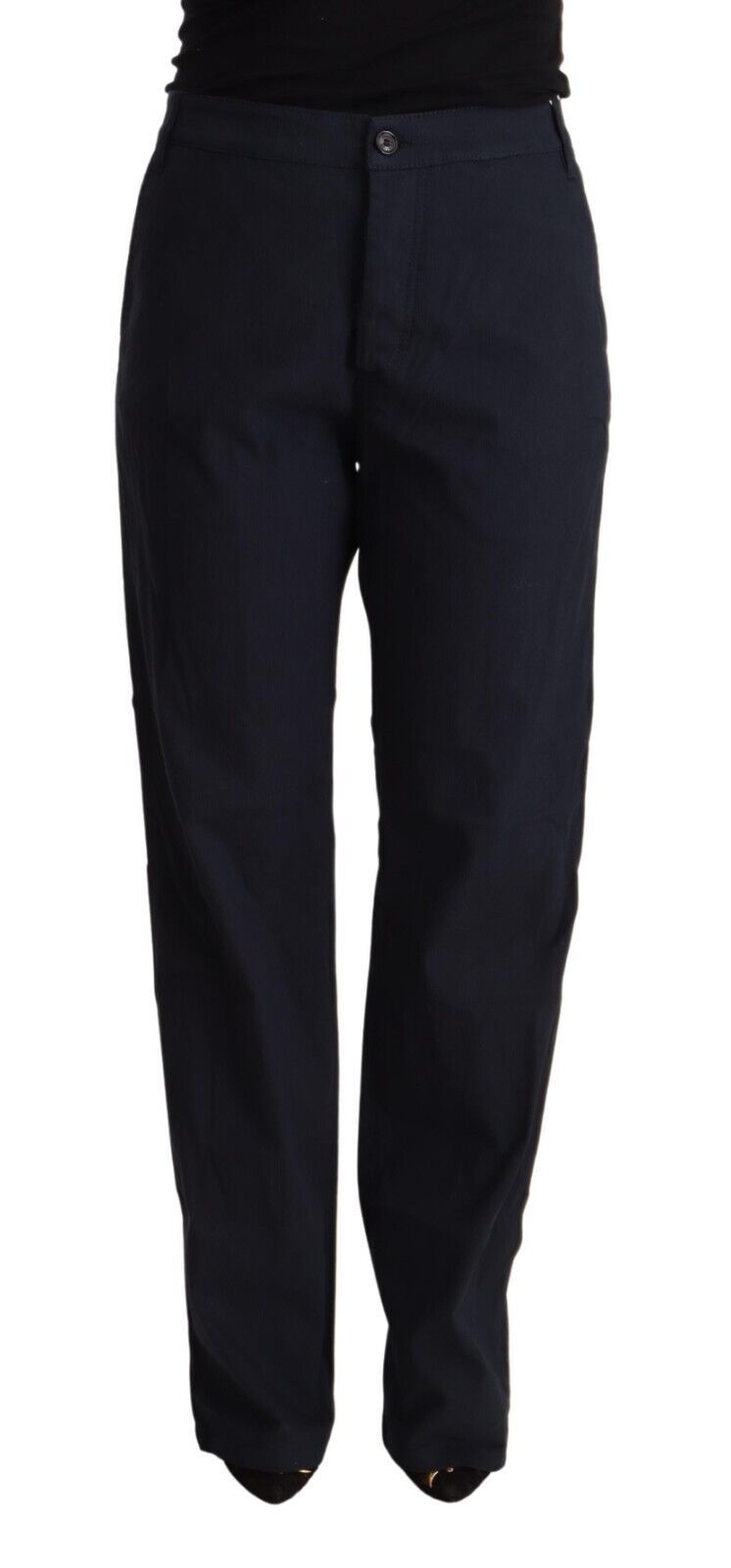 Exte Black High Waist Tapered Cotton Women's Pants