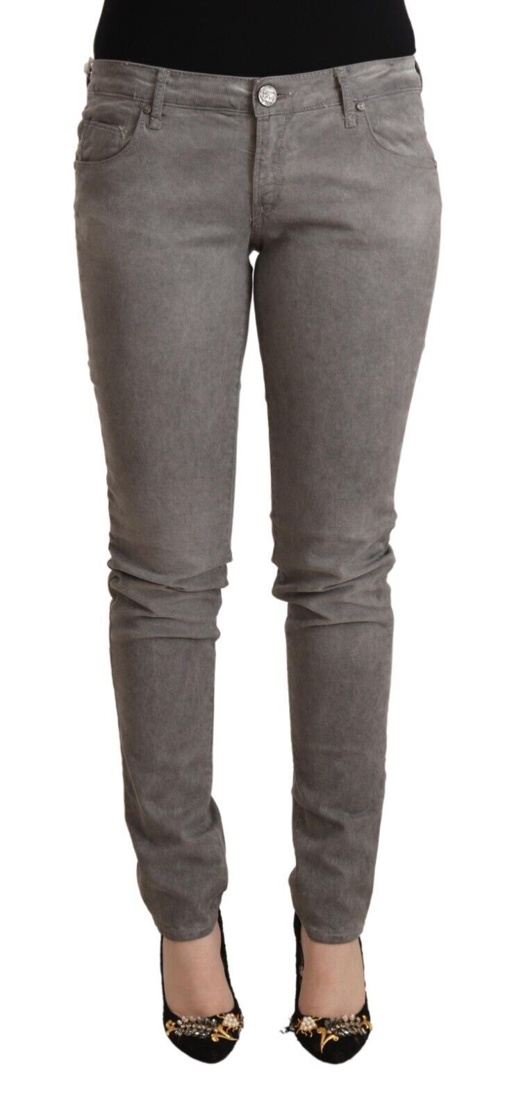 Acht Gray Cotton Low Waist Skinny Push Up Denim Women's Jeans