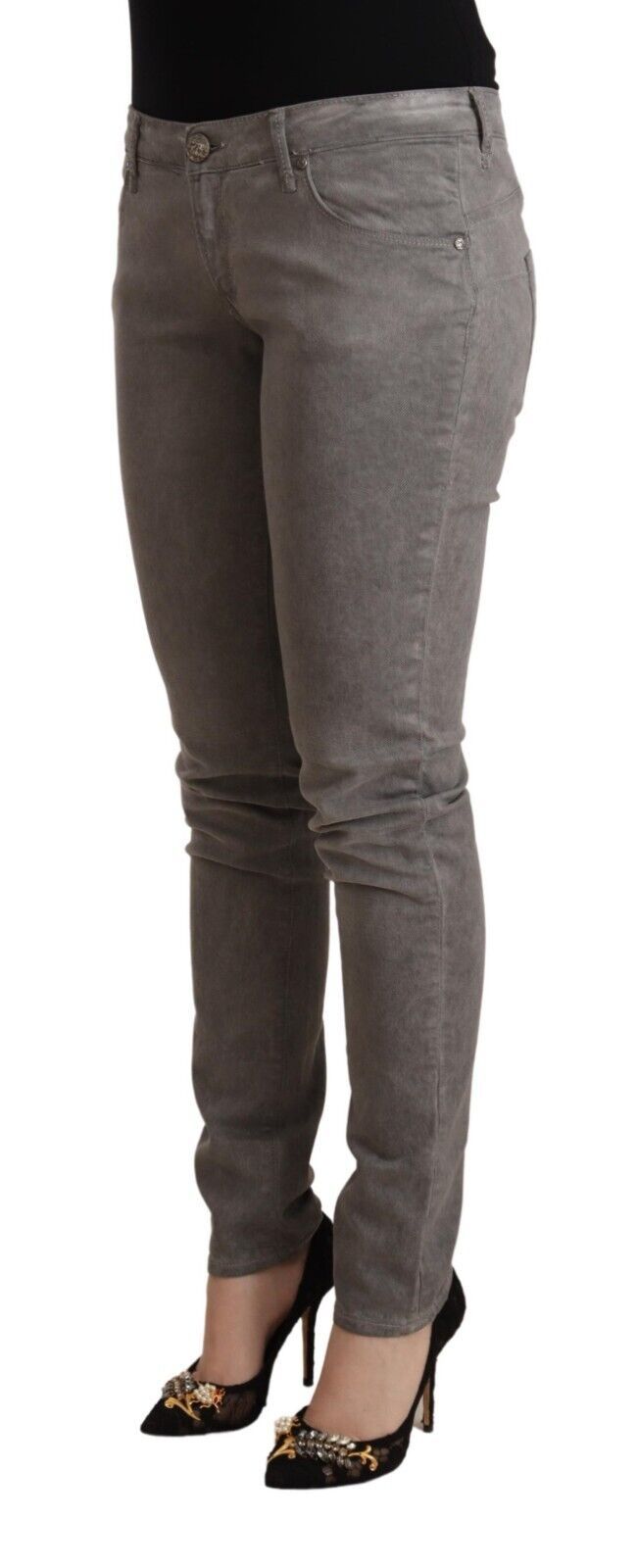 Acht Gray Cotton Low Waist Skinny Push Up Denim Women's Jeans