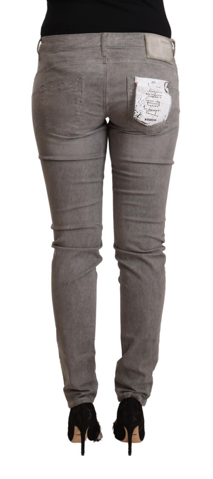 Acht Gray Cotton Low Waist Skinny Push Up Denim Women's Jeans