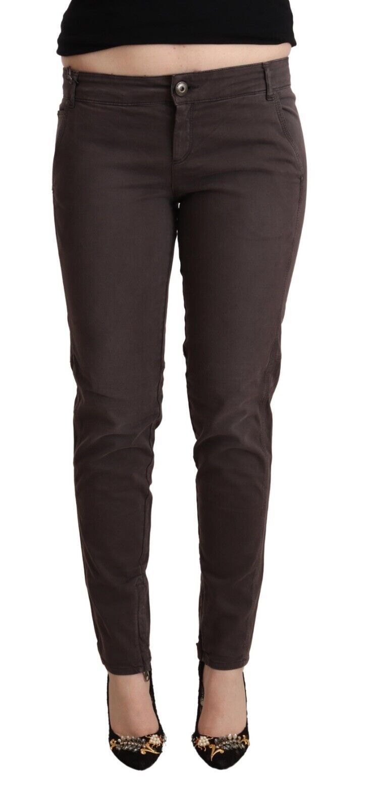 Ermanno Scervino Brown Cotton Low Waist Slim Fit Women's Pants