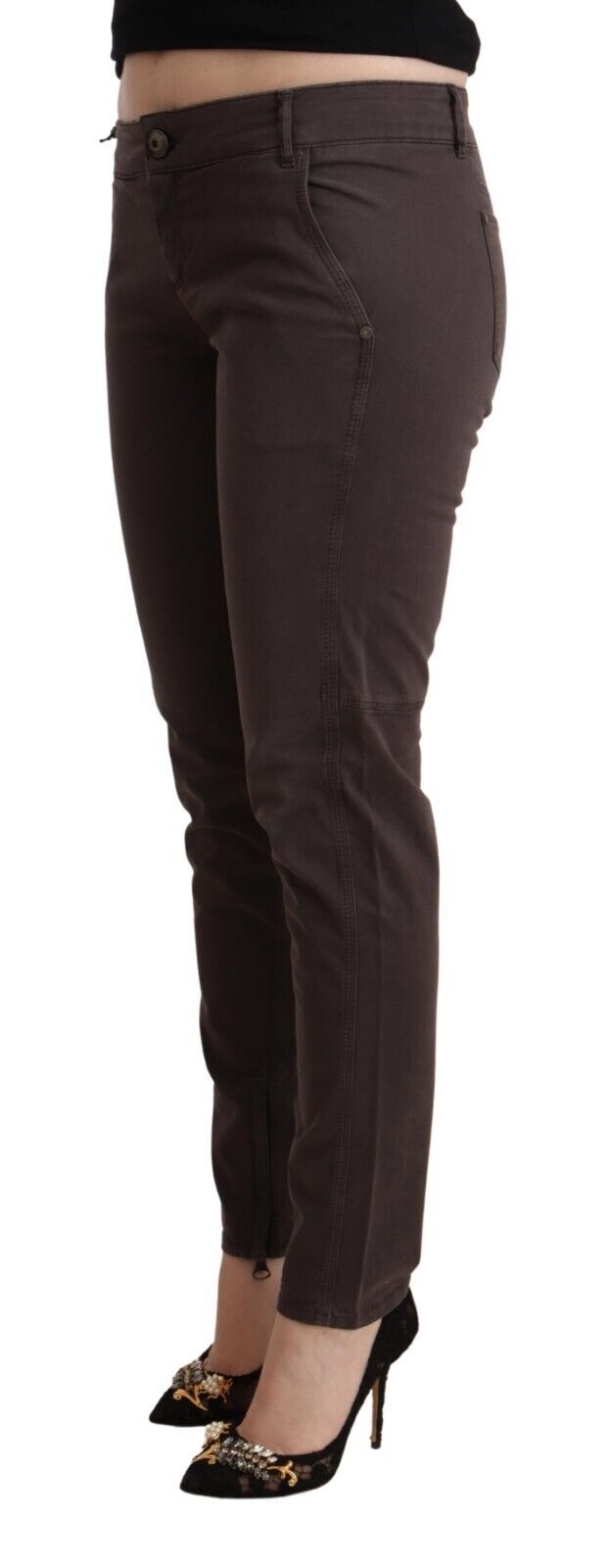 Ermanno Scervino Brown Cotton Low Waist Slim Fit Women's Pants