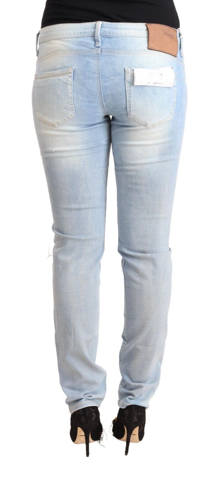 Acht Light Blue Washed Cotton Low Waist Skinny Denim Women's Jeans