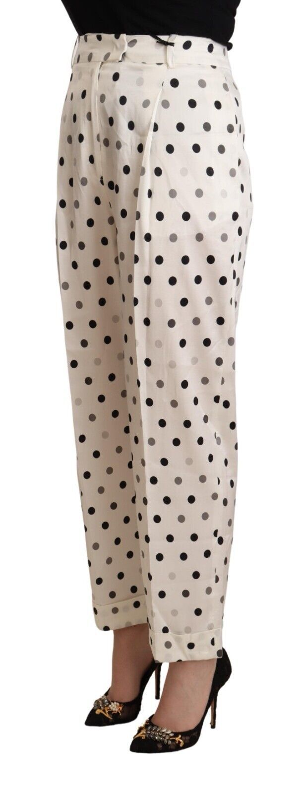 Ermanno Scervino White Polka Dotted High Waist Tapered Women's Pants