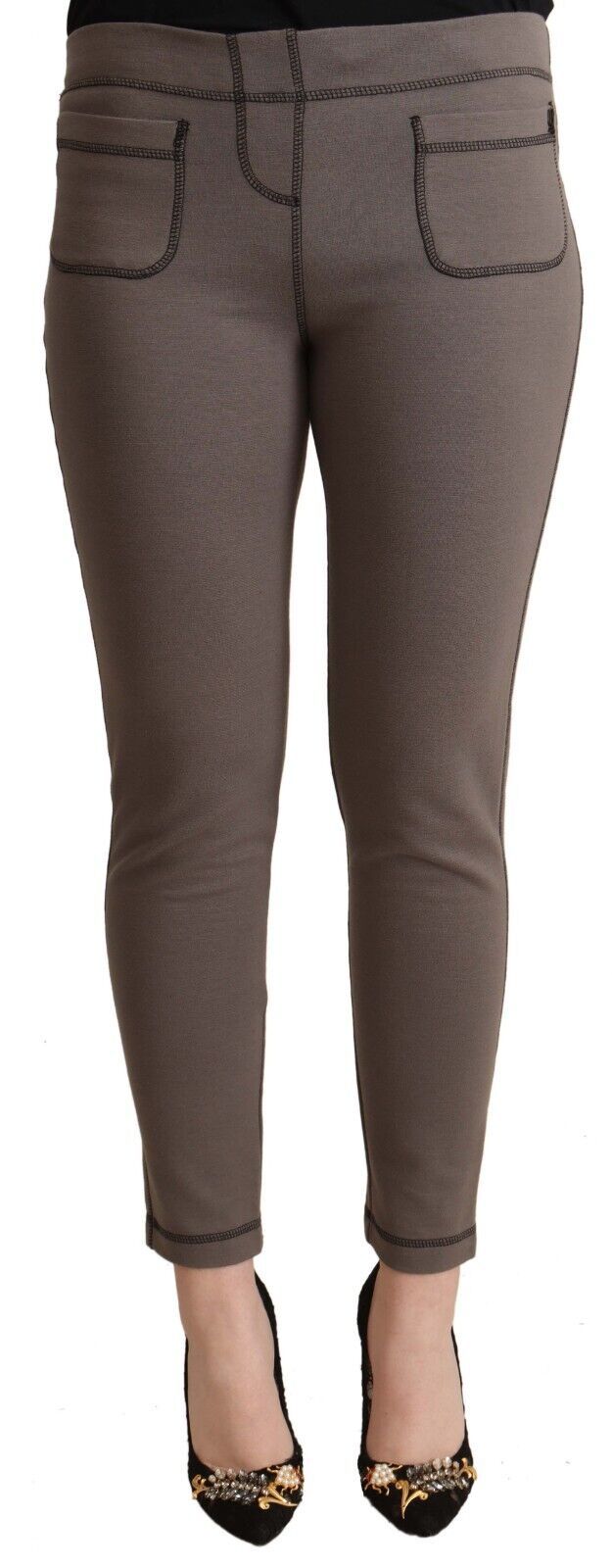 John Galliano Gray Cotton Mid Waist Stretch Leggings Cropped Women's Pants