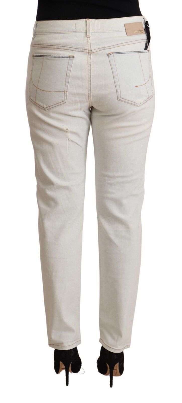 PINKO White Cotton Distressed Mid Waist Skinny Denim Women's Jeans