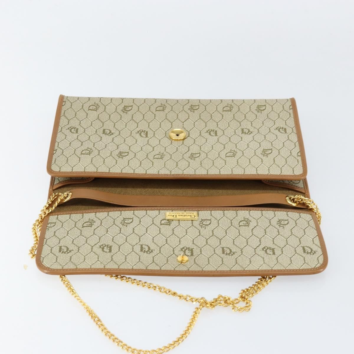 Christian Dior Vintage Honeycomb Chain Canvas Beige Canvas Shoulder Bag Bag (Pre-Owned)