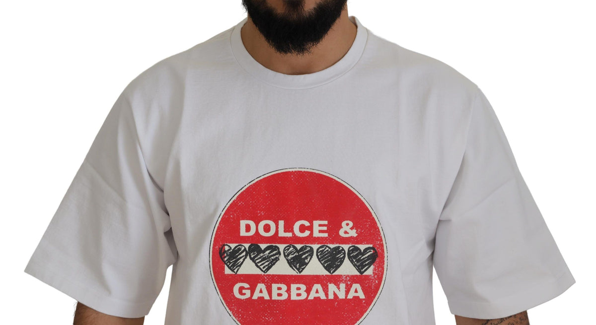 Dolce & Gabbana White Amor Heart Cotton Crewneck Men's T-shirt