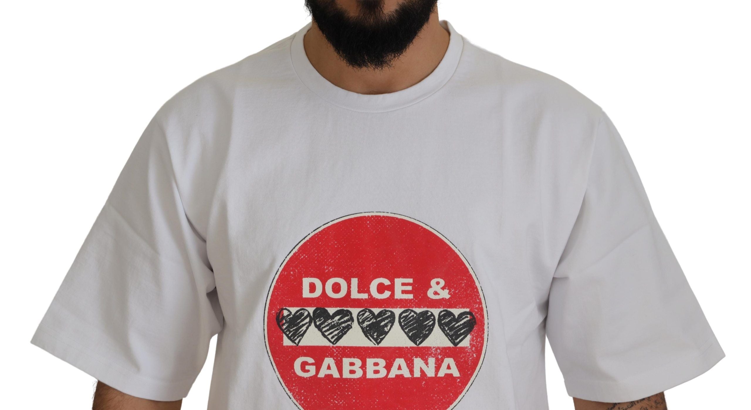 Dolce & Gabbana White Amor Heart Cotton Crewneck Men's T-shirt