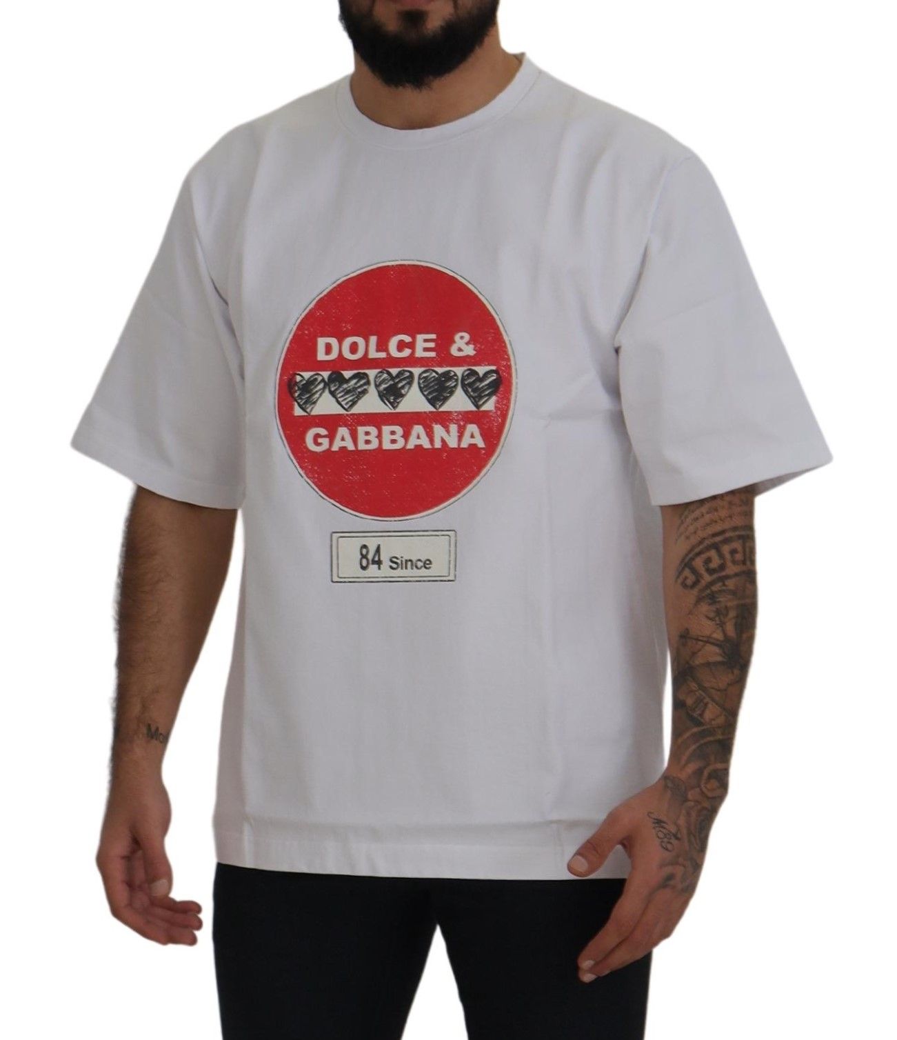 Dolce & Gabbana White Amor Heart Cotton Crewneck Men's T-shirt
