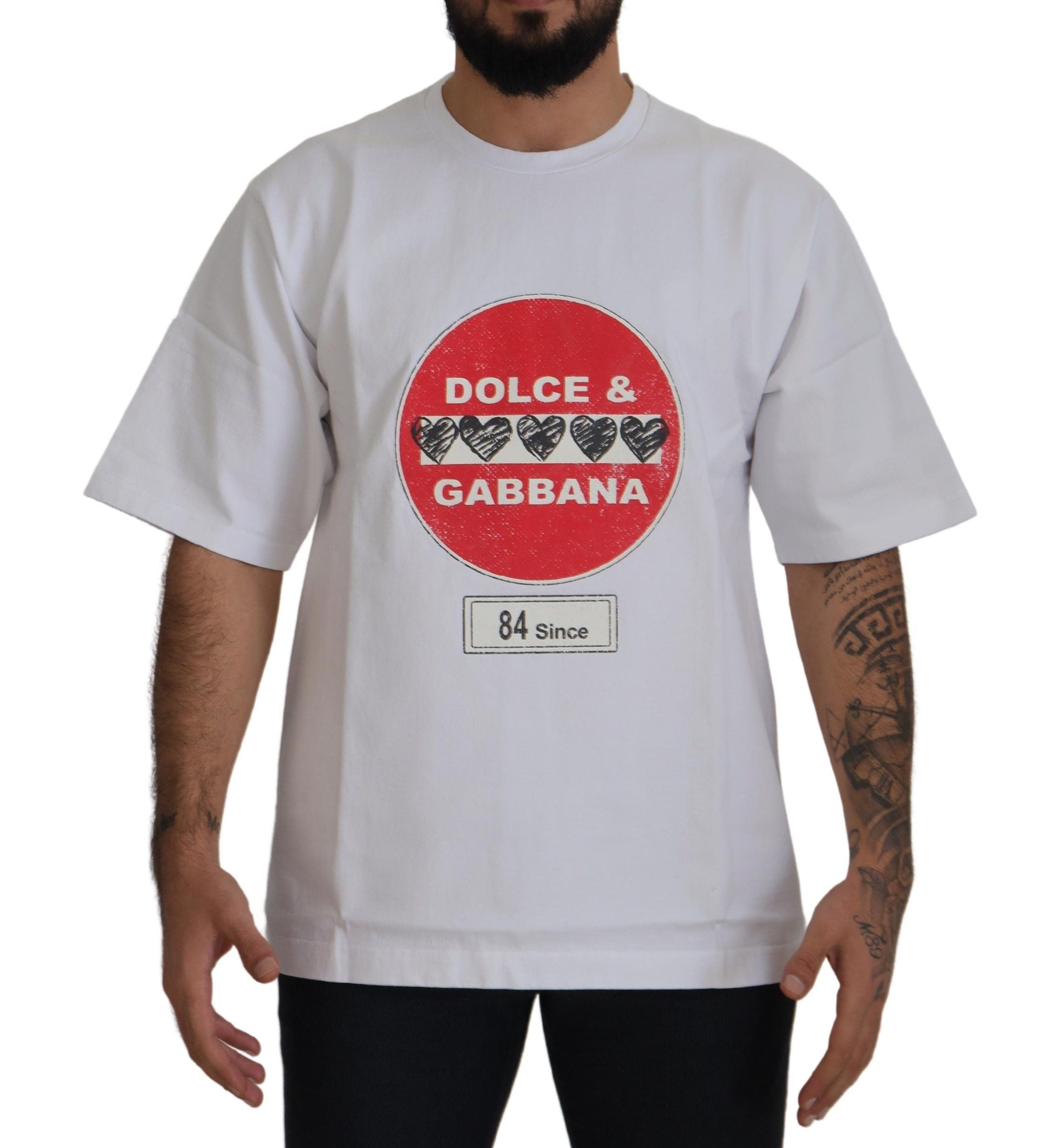 Dolce & Gabbana Chic White Cotton Heart Amor Men's T-shirt