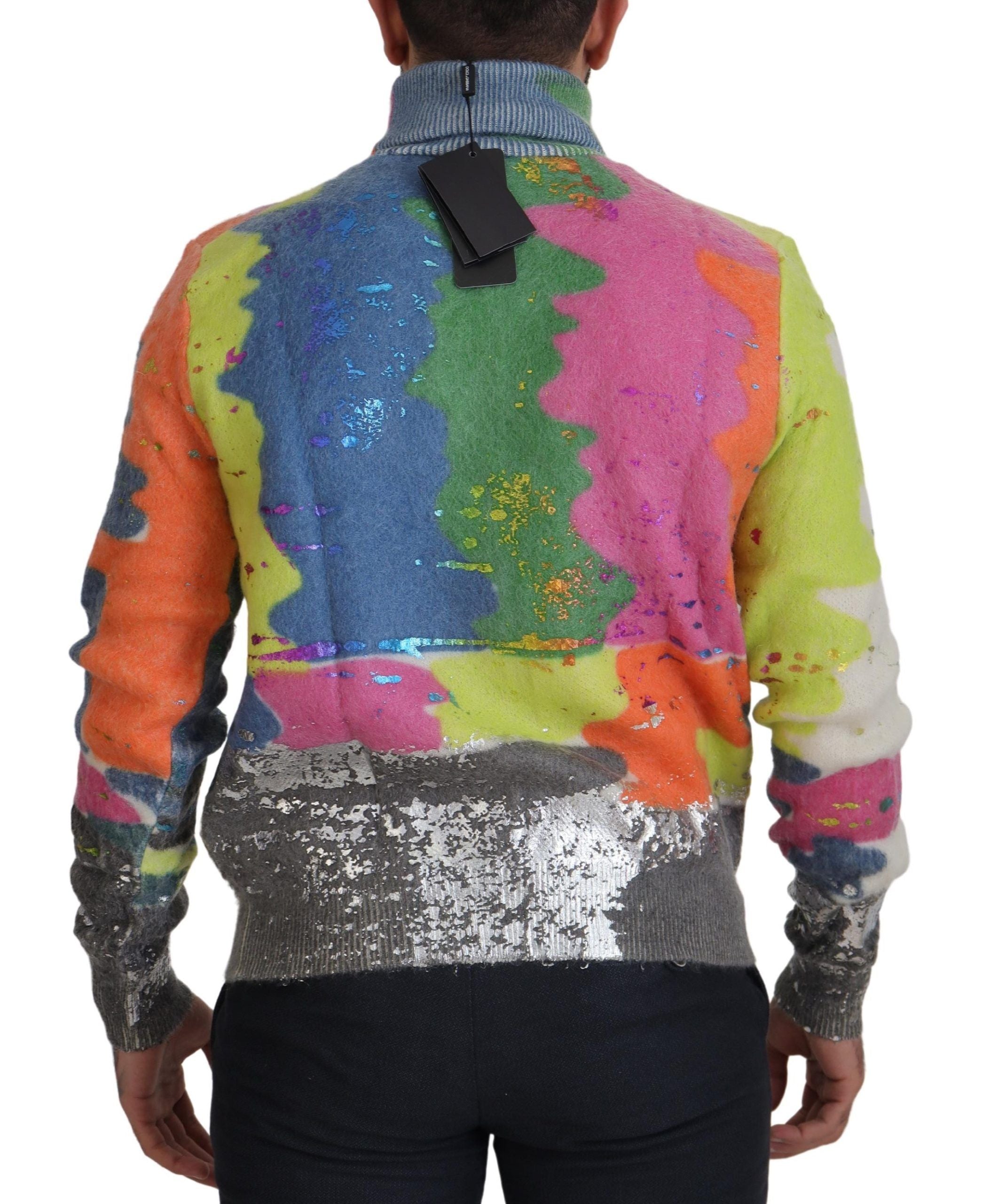 Dolce & Gabbana Multicolor Turtleneck Pullover Mohair Men's Sweater