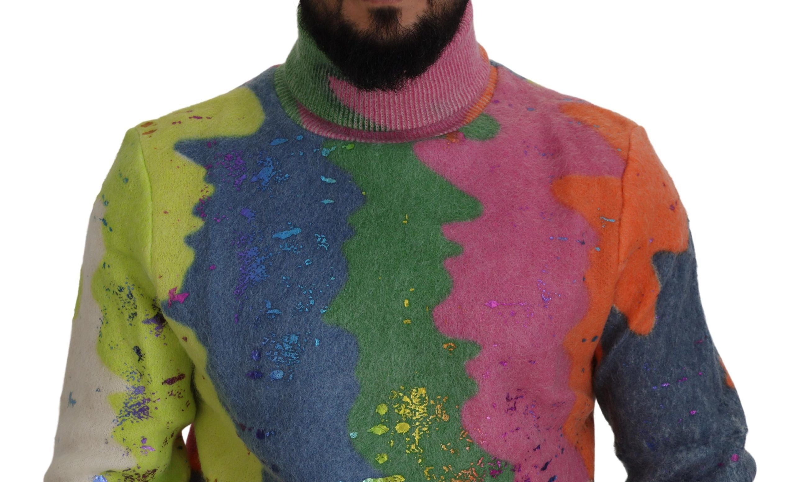 Dolce & Gabbana Multicolor Turtleneck Pullover Mohair Men's Sweater