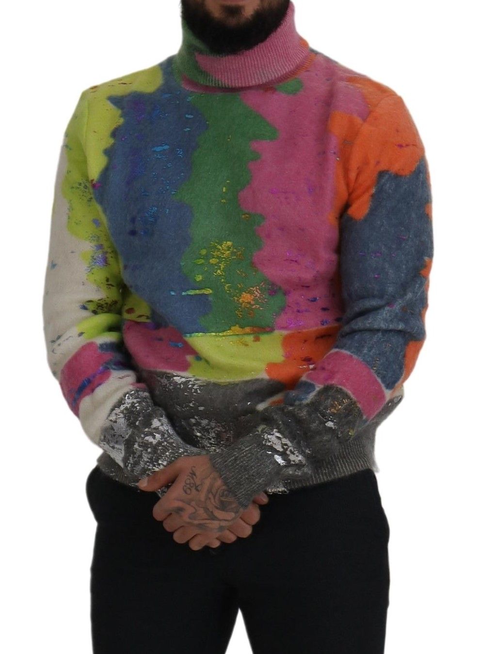 Dolce & Gabbana Multicolor Turtleneck Pullover Mohair Men's Sweater