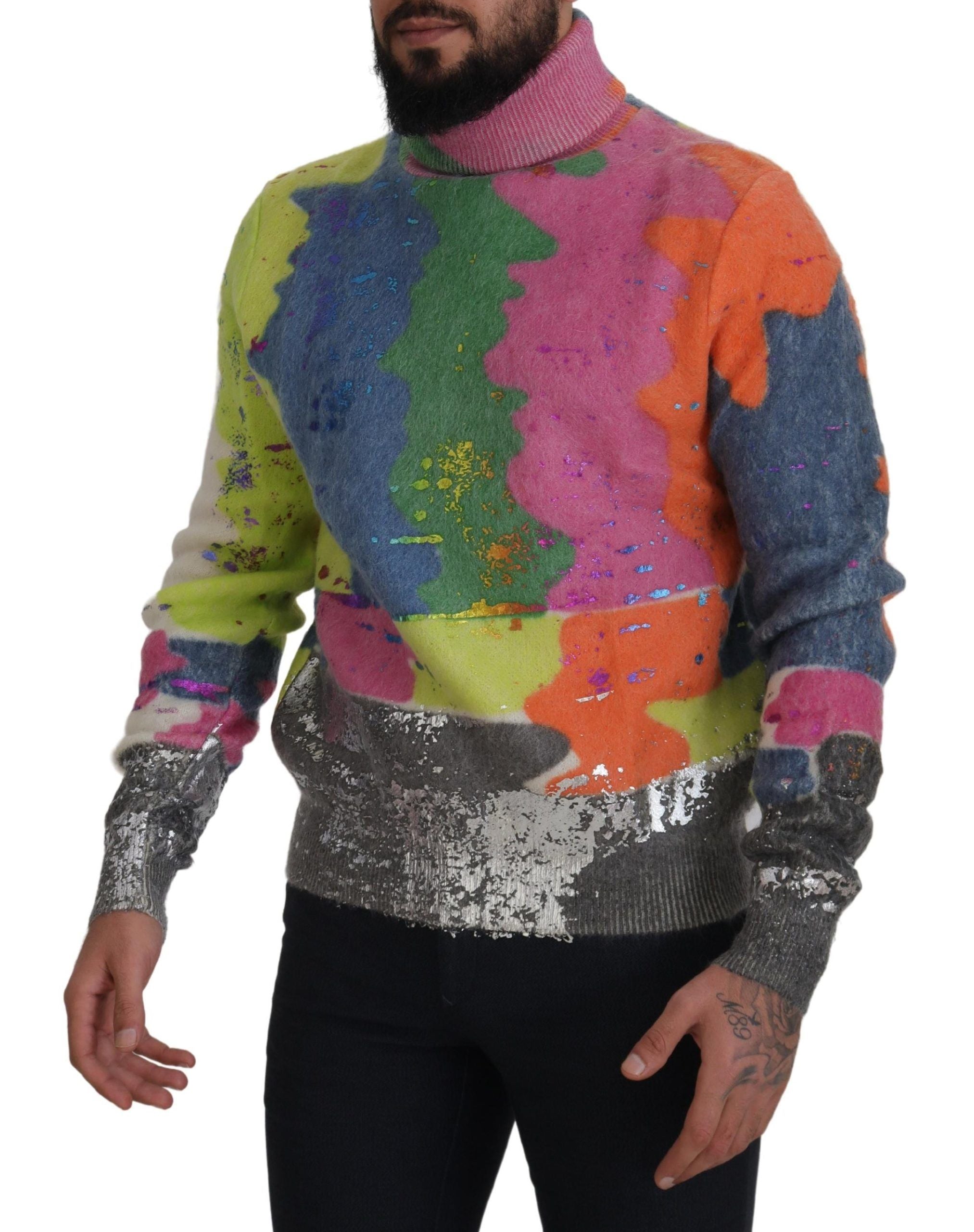 Dolce & Gabbana Multicolor Turtleneck Pullover Mohair Men's Sweater