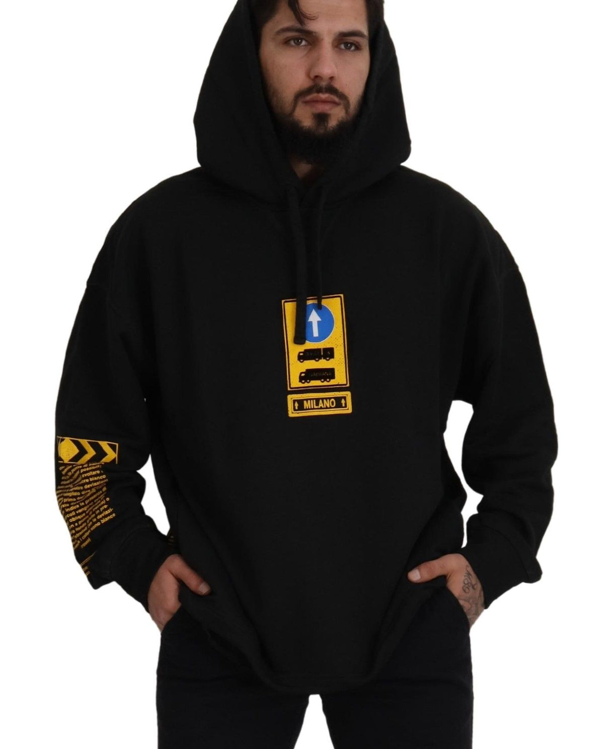 Dolce & Gabbana Black Cotton Hooded DG Shield Pullover Men's Sweater