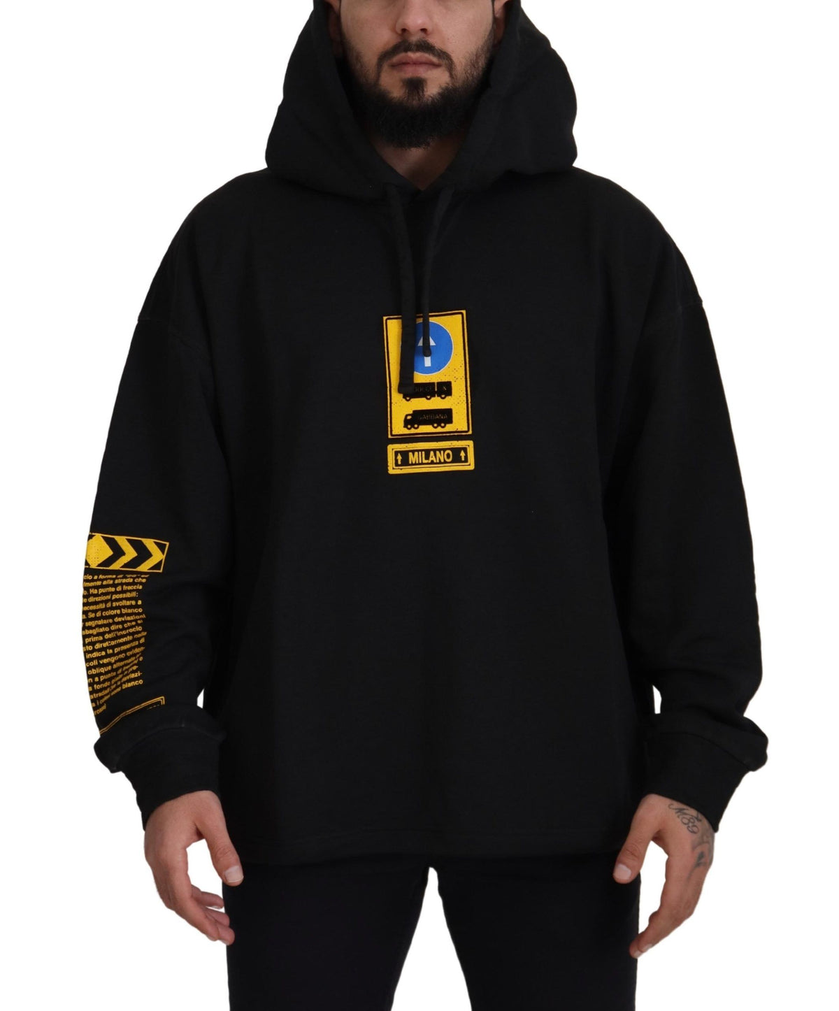 Dolce & Gabbana Black Cotton Hooded DG Shield Pullover Men's Sweater