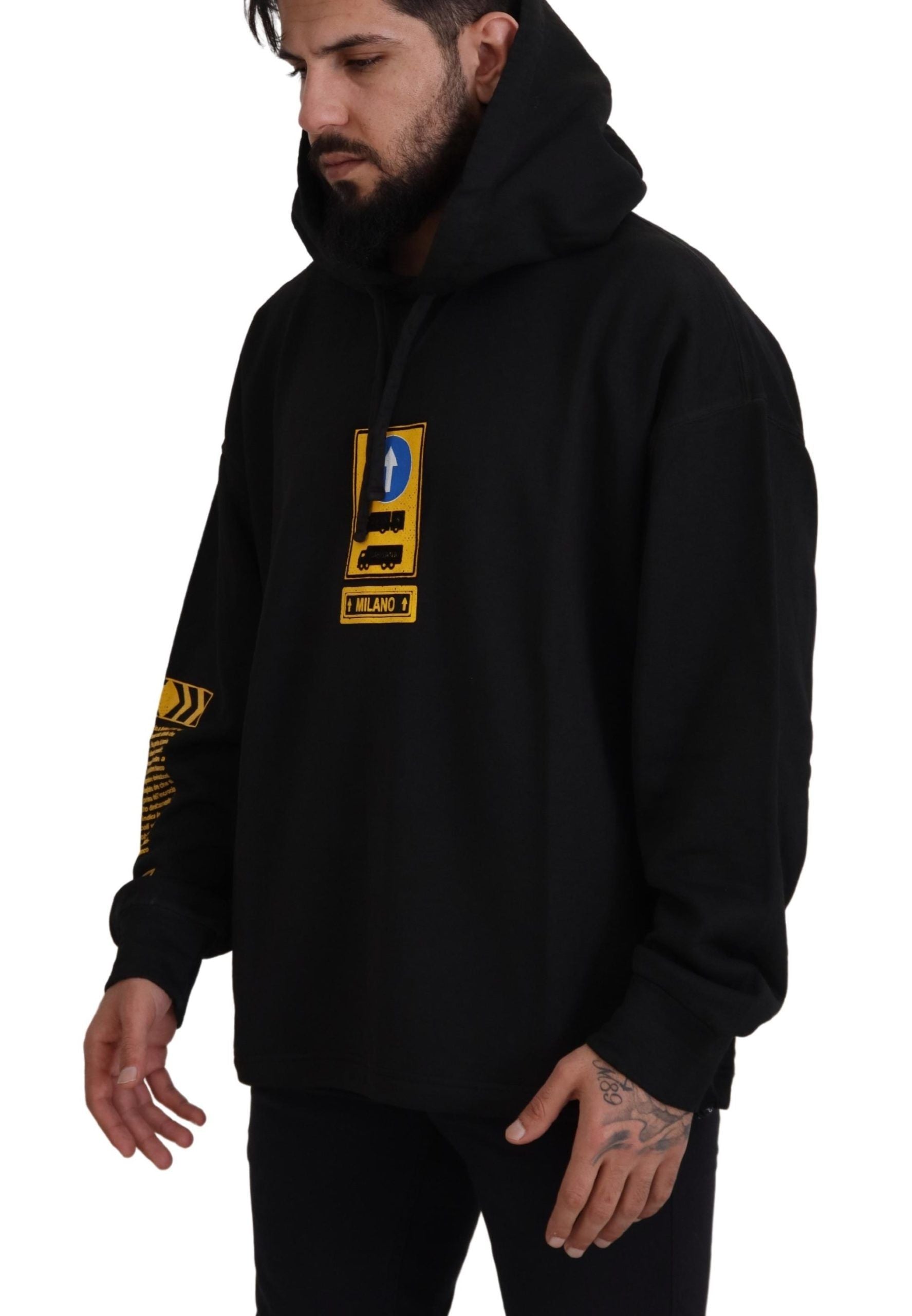 Dolce & Gabbana Black Cotton Hooded DG Shield Pullover Men's Sweater