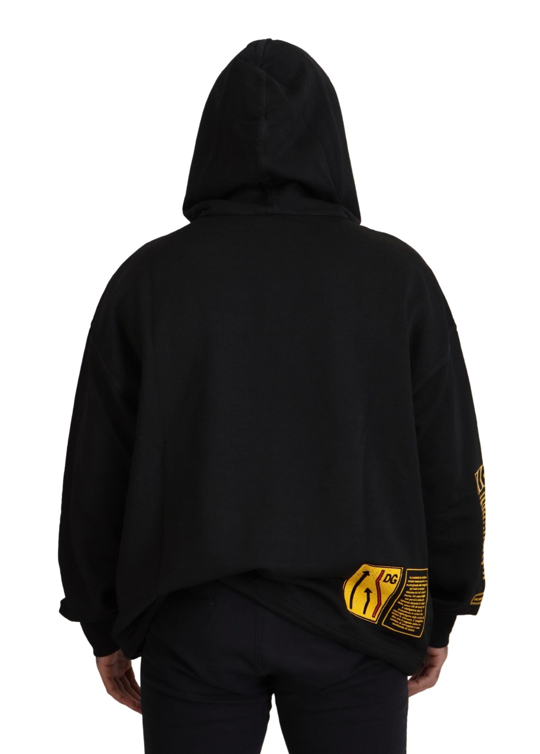 Dolce & Gabbana Black Cotton Hooded DG Shield Pullover Men's Sweater