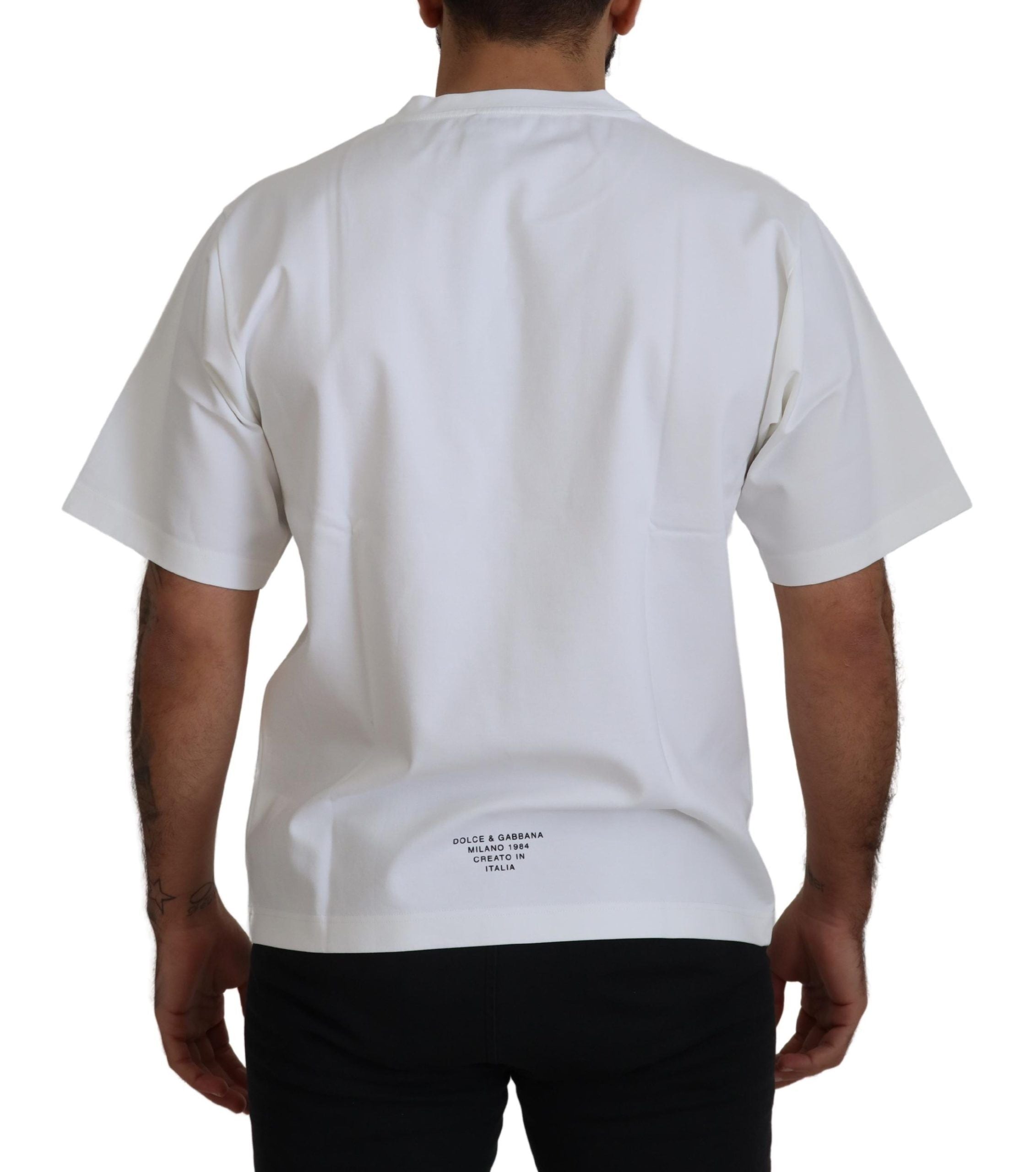 Dolce & Gabbana White Logo Print Cotton Crewneck Men's T-shirt
