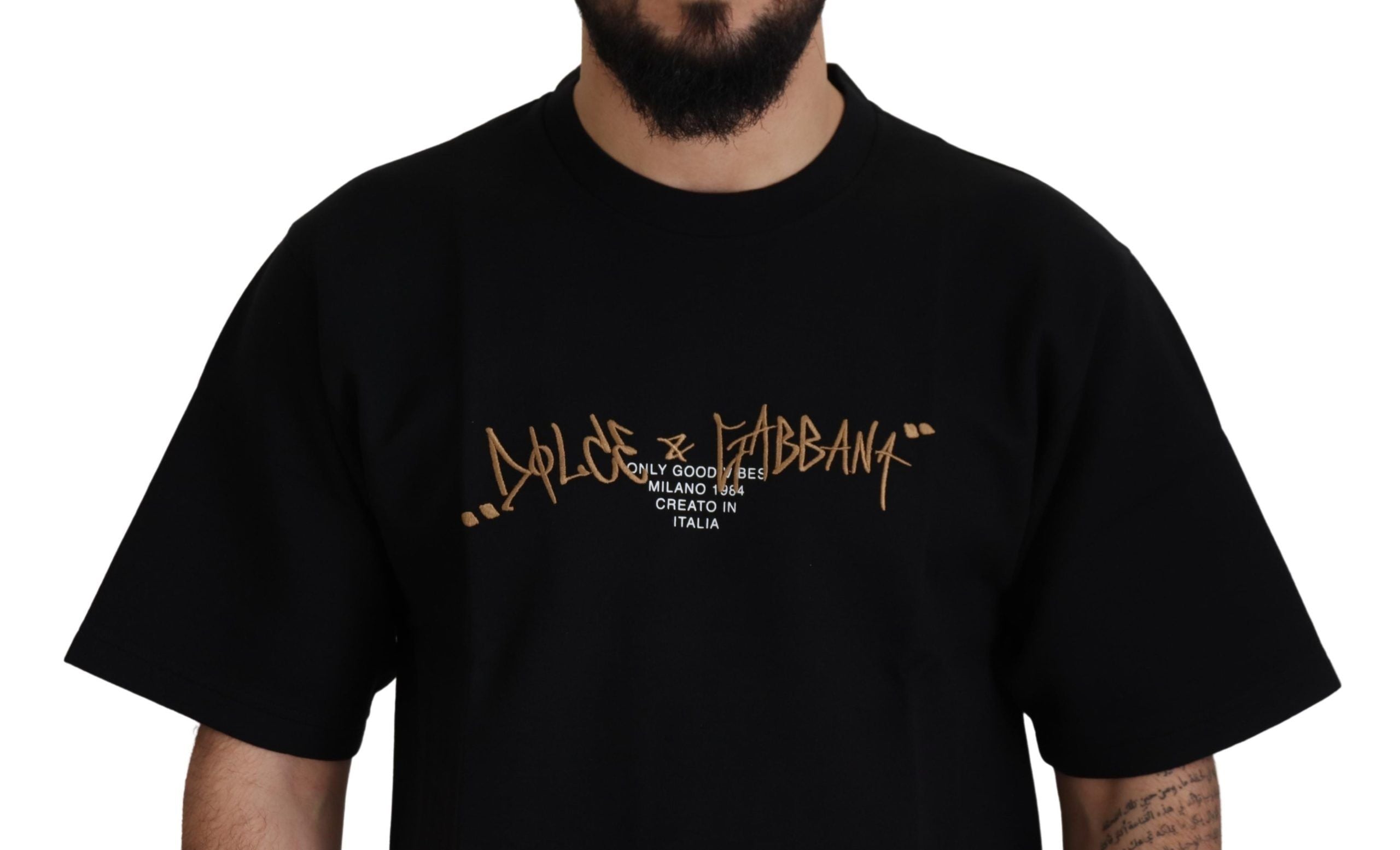 Dolce & Gabbana Black Logo Cotton Crewneck Men's T-shirt