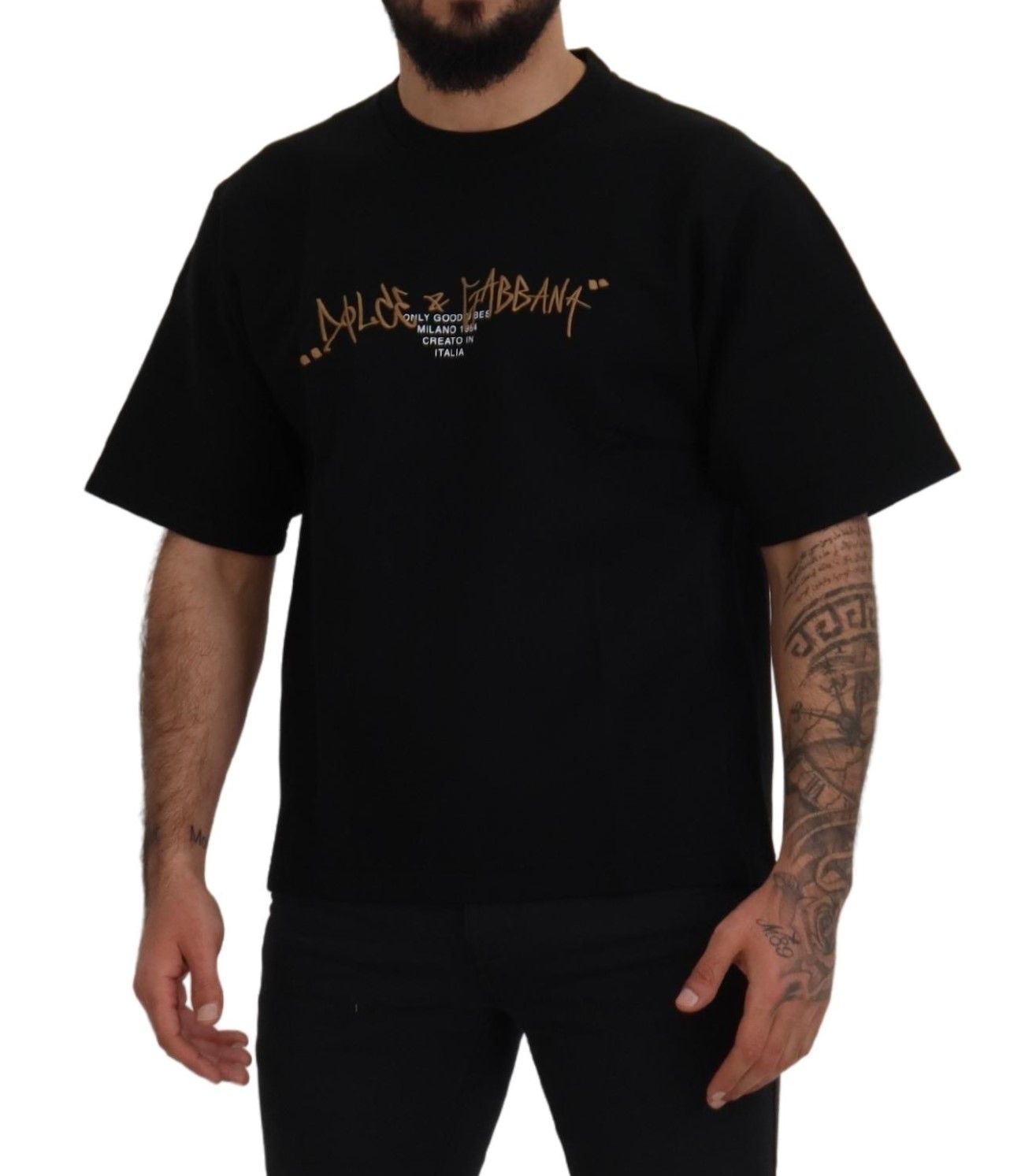 Dolce & Gabbana Black Logo Cotton Crewneck Men's T-shirt