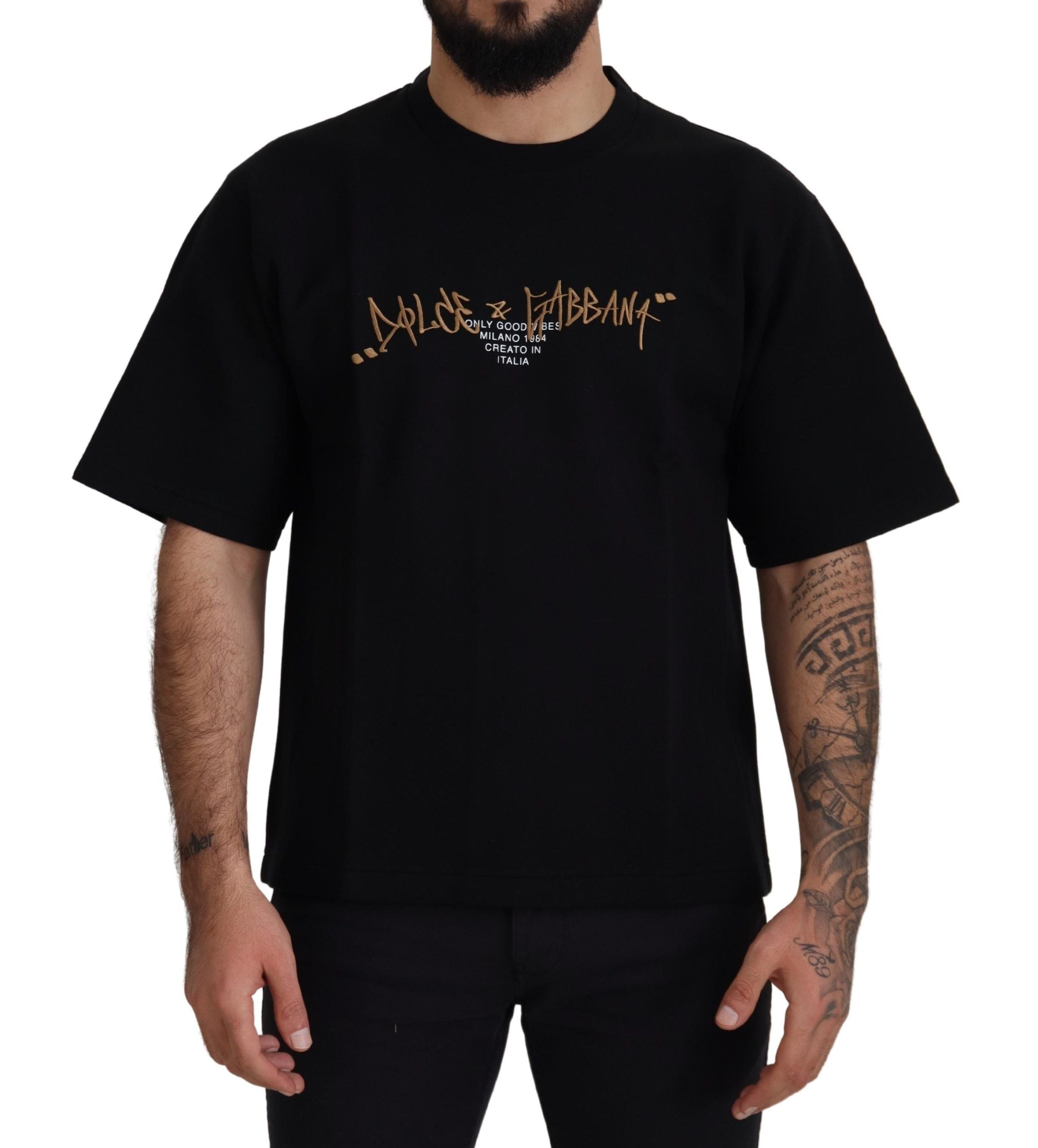 Dolce & Gabbana Black Logo Cotton Crewneck Men's T-shirt