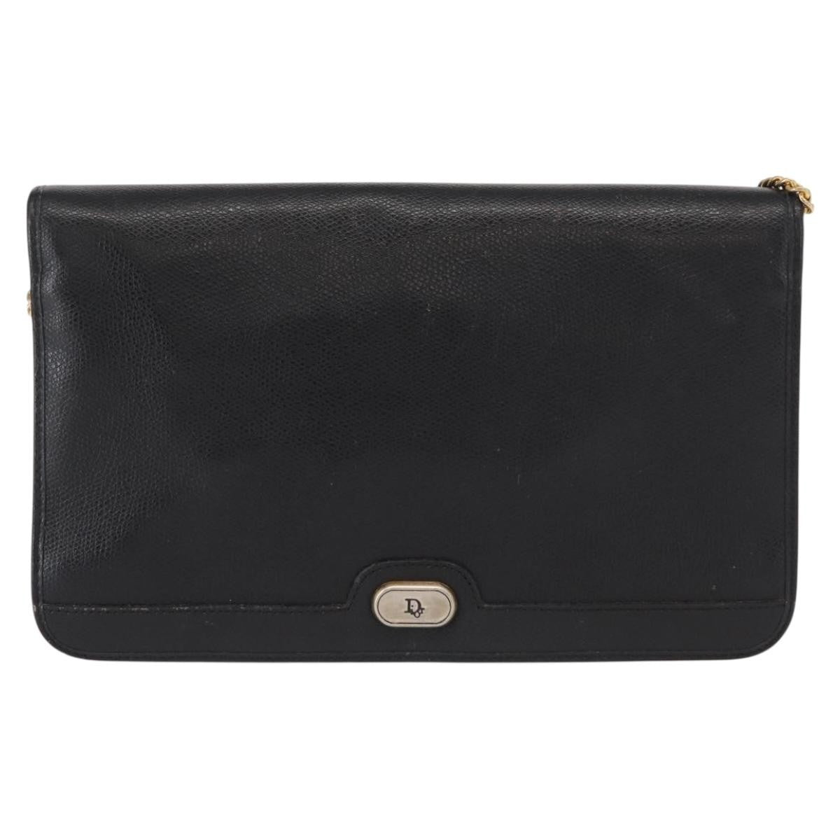 Christian Dior Vintage Chain Flap Leather Black Leather Shoulder Bag Bag (Pre-Owned)