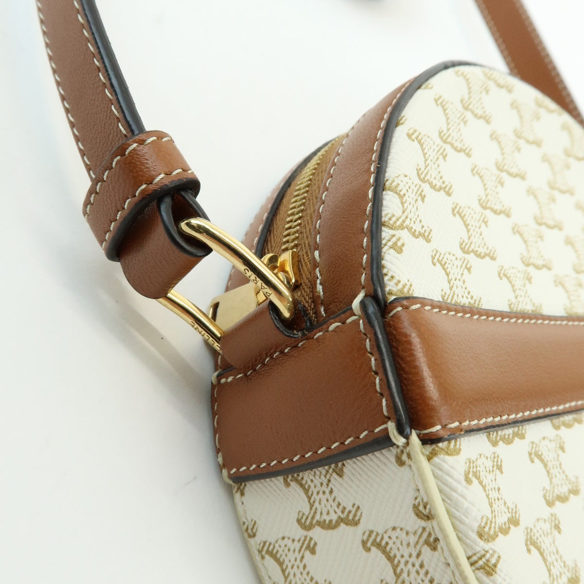 Celine Round Purse On Strap Triomphe Coated Canvas Beige Canvas Crossbody Bag Bag (Pre-Owned)