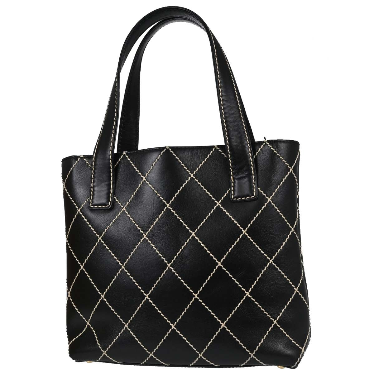 Chanel Surpique Quilted Leather Black Leather Tote Bag Bag (Pre-Owned)