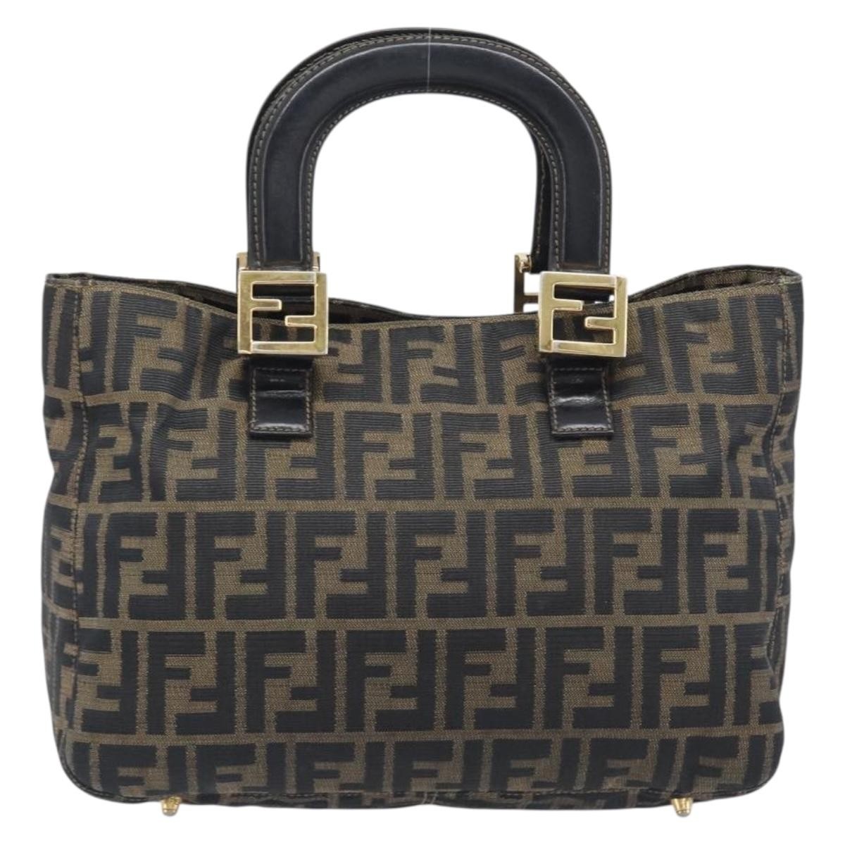 Fendi Vintage Ff Handle Zucca Canvas Brown Canvas Tote Bag Bag (Pre-Owned)