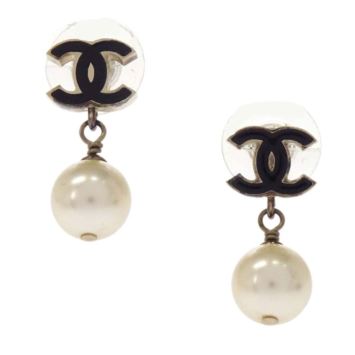 Chanel Cc Dangle Metal With Faux Pearl Gold Gold_Plated Earrings Jewelry (Pre-Owned)