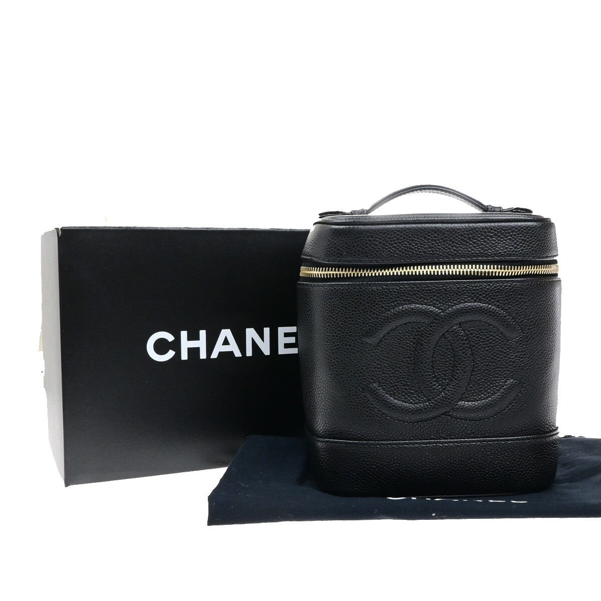 Chanel Vintage Timeless Cosmetic Case Caviar Black Calfskin Handbag (Pre-Owned)