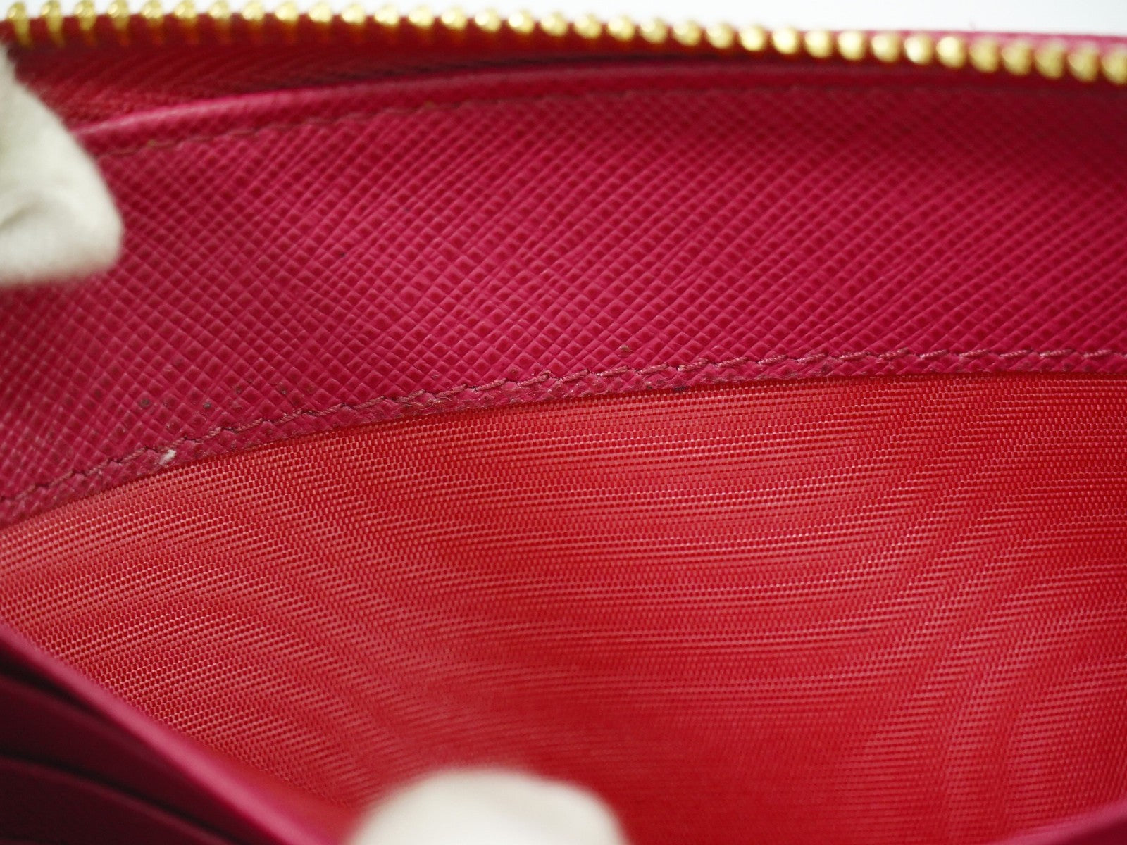 Prada Zip Around Tab Saffiano Leather Pink Leather Wallets Accessory (Pre-Owned)
