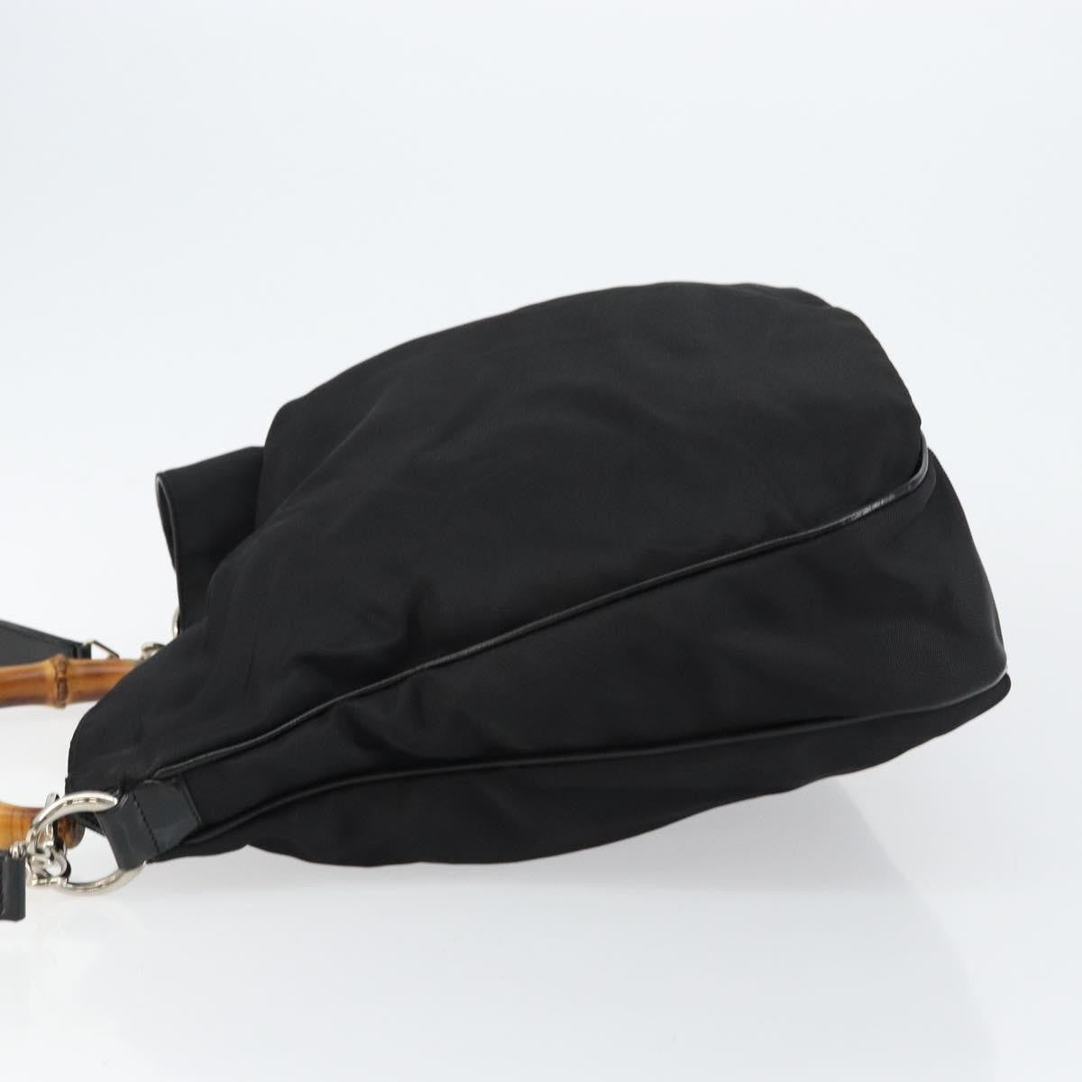 Gucci Vintage Bamboo Handle Open Hobo Nylon Black Nylon Handbag (Pre-Owned)