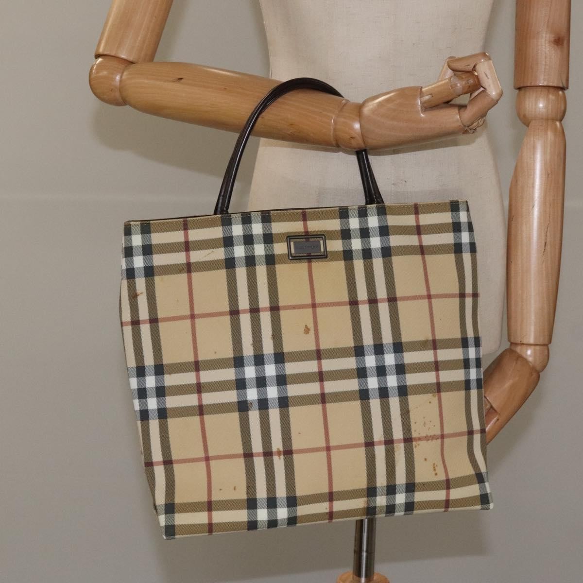 Burberry Nova Check Nova Check Canvas Beige Canvas Handbag (Pre-Owned)