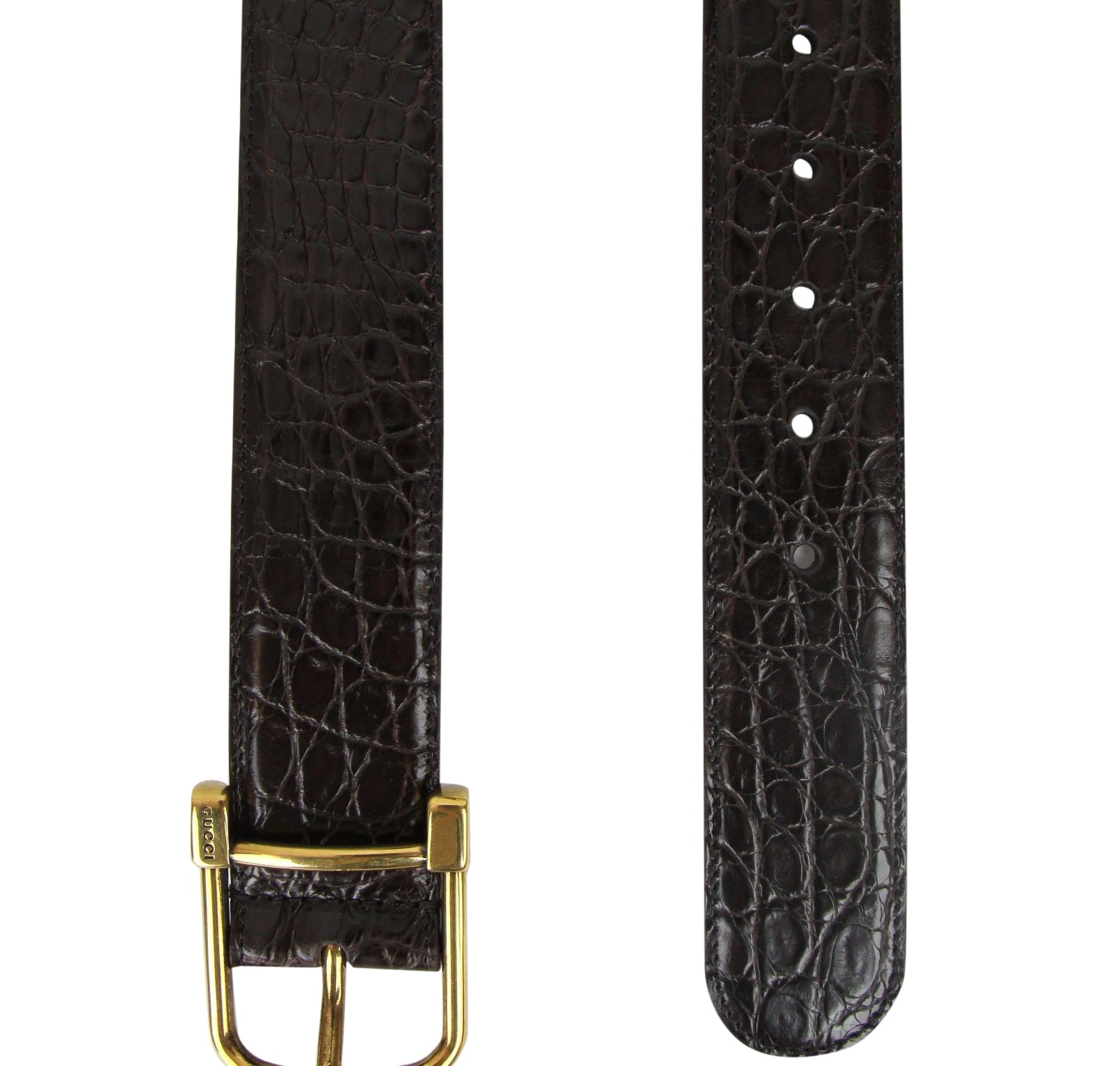 Gucci Women's Gold Square Buckle Dark Brown Crocodile Belt (105 / 42)