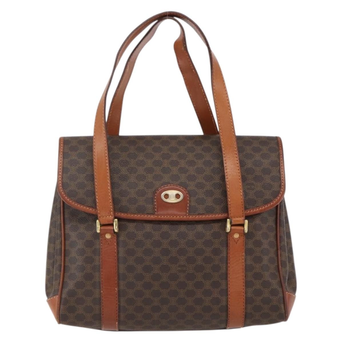 Celine Vintage Macadam Canvas And Leather Brown Canvas Handbag (Pre-Owned)